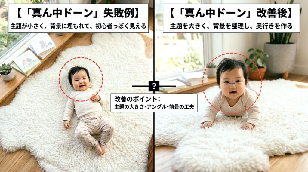 「真ん中ドーン」失敗例と改善後の比較